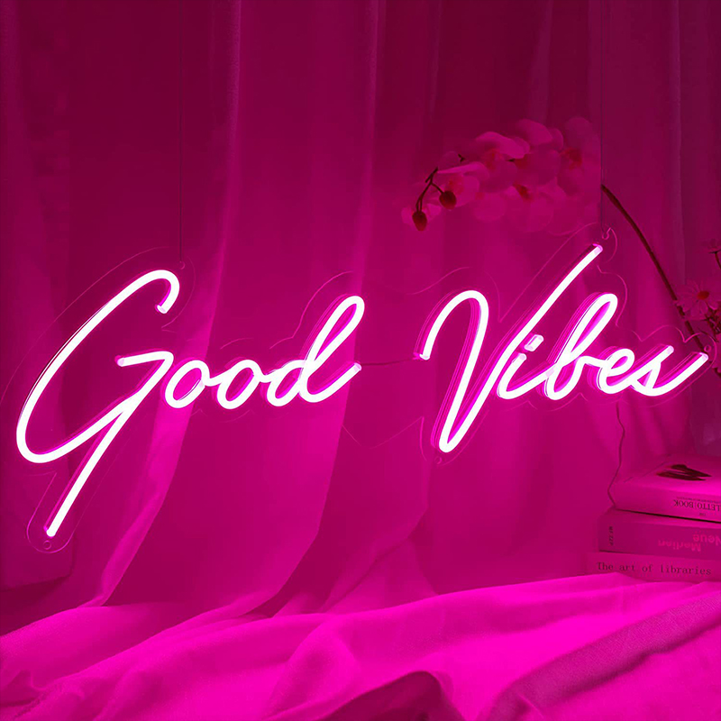 Неоновая настенная лампа Good Vibes Neon Wall Lamp Прозрачный Розовый в Омске | Loft Concept 