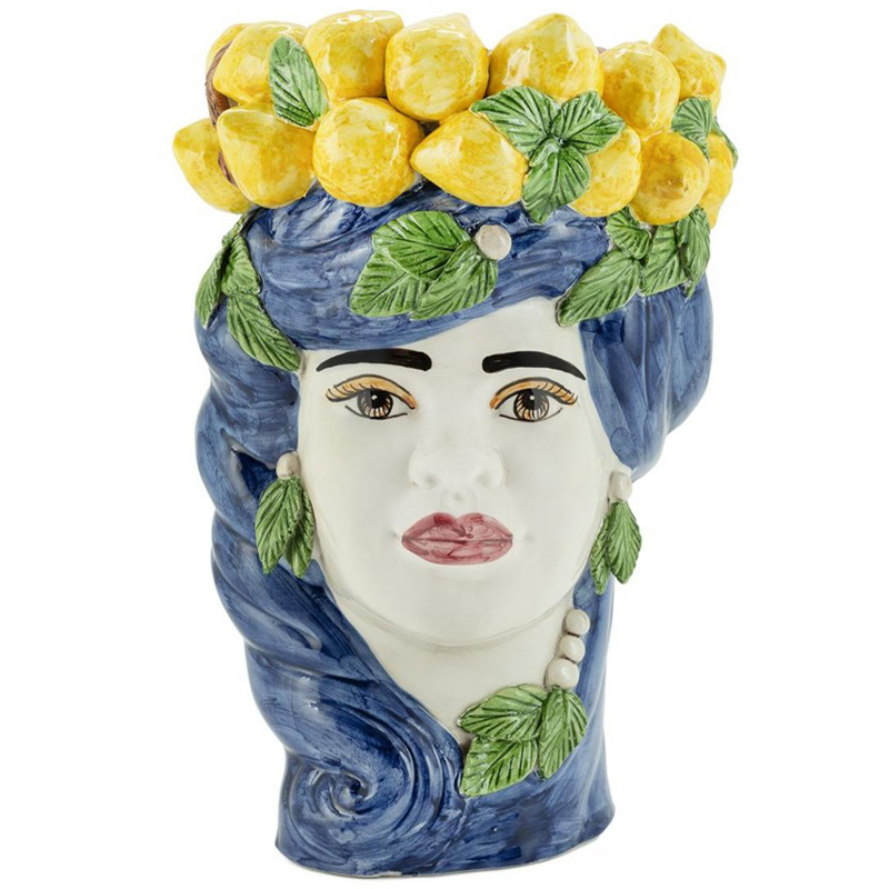 Ваза Vase Lemon Head Lady Blue Синий Желтый Зеленый Мульти в Омске | Loft Concept 