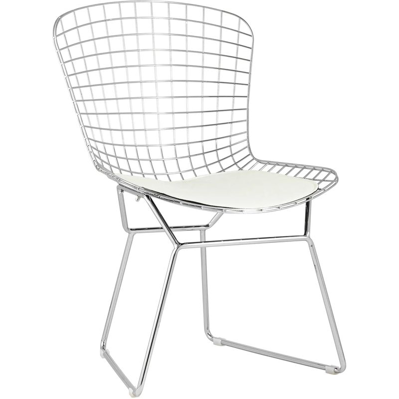 Стул Bertoia Chair Хромированный с Белой подушкой Хром Белый в Омске | Loft Concept 