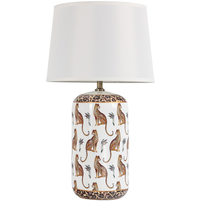 Настольная лампа с абажуром Leopard Lampshade White Белый Коричневый в Омске | Loft Concept 