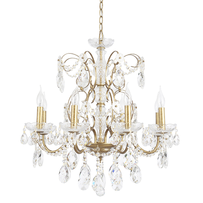 Люстра с хрустальными подвесками и цепочками Диаметр 68 см RH Rococo Iron & Crystal Chandelier Прозрачный Коричневый Золотой Люстра с хрустальными подвесками и цепочками Диаметр 68 см RH Rococo Iron & Crystal Chandelier Прозрачный Коричневый Золотой в Омске | Loft Concept