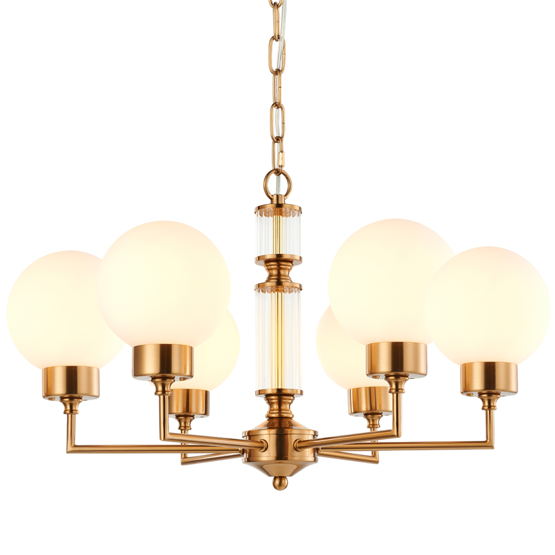 Люстра Zibille Chandelier Brass 58 Латунь Белое матовое стекло Прозрачный в Омске | Loft Concept 