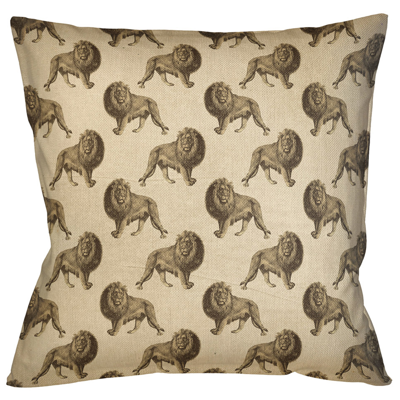 Декоративная подушка с узором из львов Home Safari Beige Бежевый Коричневый Декоративная подушка с узором из львов Home Safari Beige Бежевый Коричневый в Омске | Loft Concept