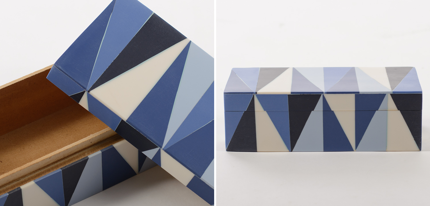 Шкатулка Blue White Triangles Bone Inlay Box - фото