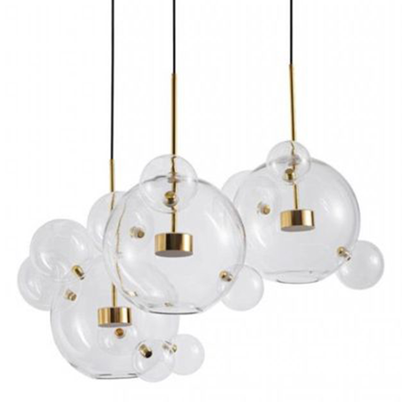 Светодиодный светильник Giopato & Coombes Bubble Chandelier Gold Circle 3 плафона Белый Золотой Прозрачное Стекло в Омске | Loft Concept 