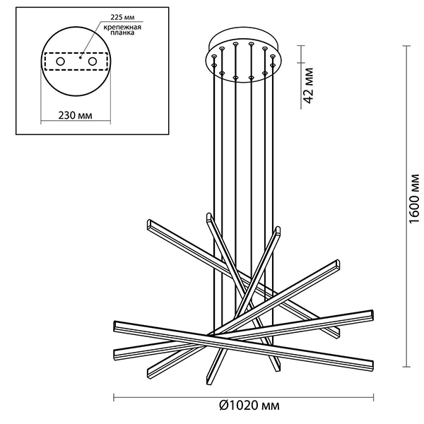 Люстра Rolf Six Black Lines Chandelier в Омске