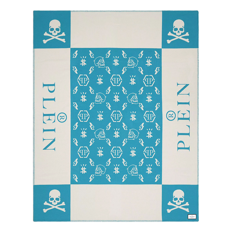 Плед Philipp Plein Plaid Cashmere Skull Blue Голубой Белый в Омске | Loft Concept 