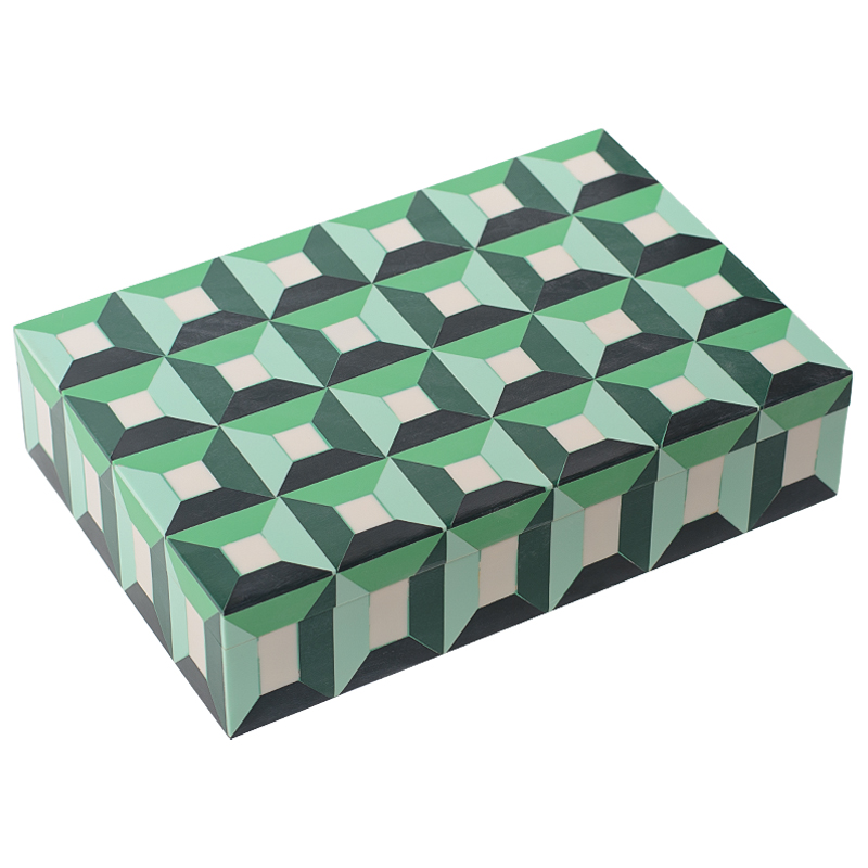 Шкатулка Squares Green Bone Inlay Box Зеленый Белый в Омске | Loft Concept 