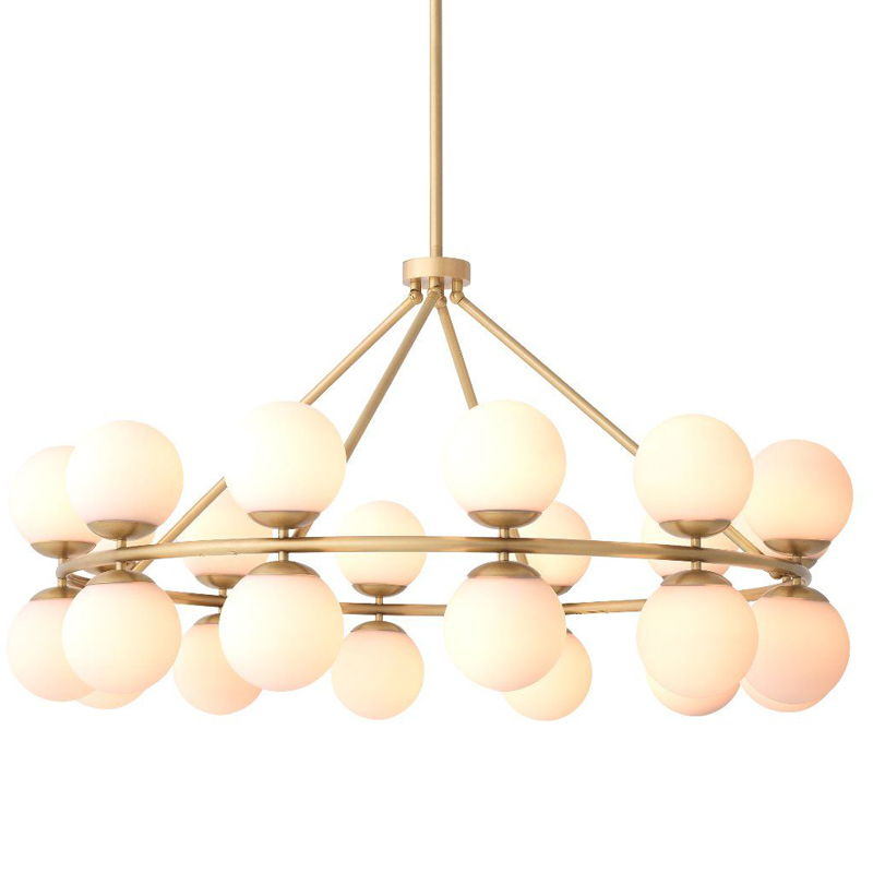 Люстра Eichholtz Chandelier Hutchinson Brass Латунь Античная полированная Белое матовое стекло в Омске | Loft Concept 