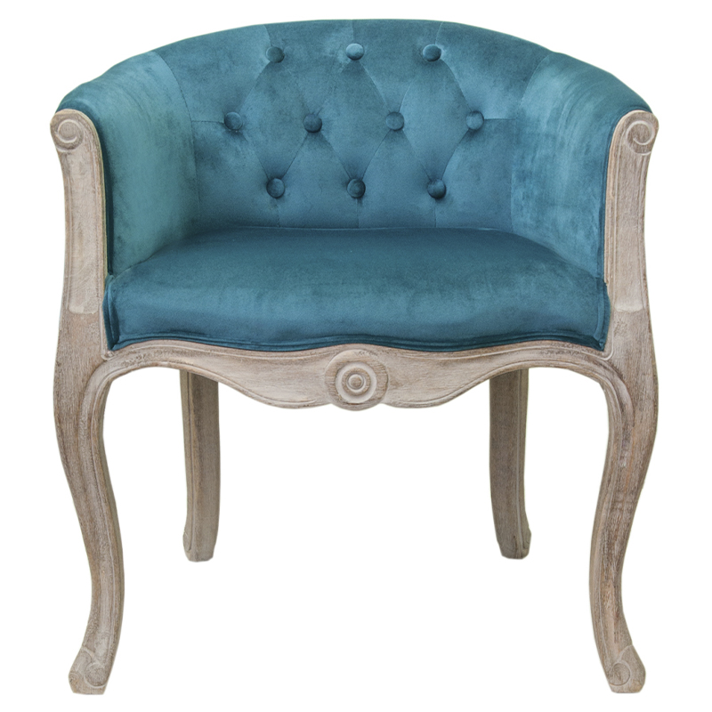 Кресло низкое в стиле прованс Louis French Armchair blue velour Бирюзовый Бежевый в Омске | Loft Concept 