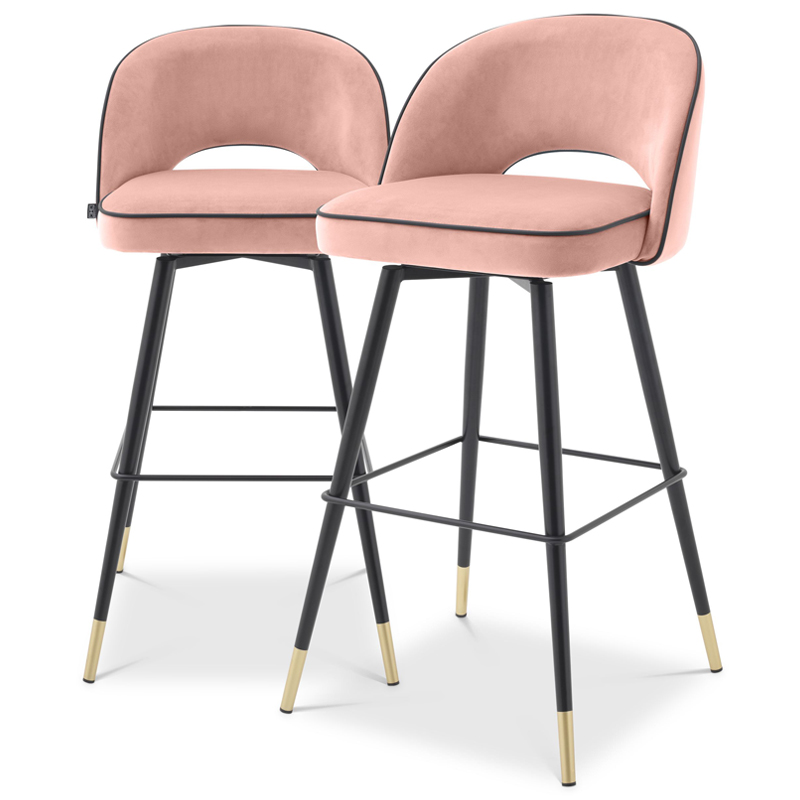 Комплект барных стульев Eichholtz Bar Stool Cliff set of 2 nude Розовый пастельный Черный Латунь в Омске | Loft Concept 