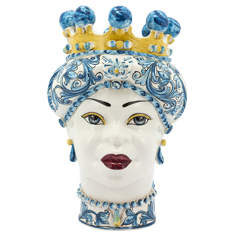 Ваза VASE MORO LADY CROWN blue Желтый Синий в Омске | Loft Concept 