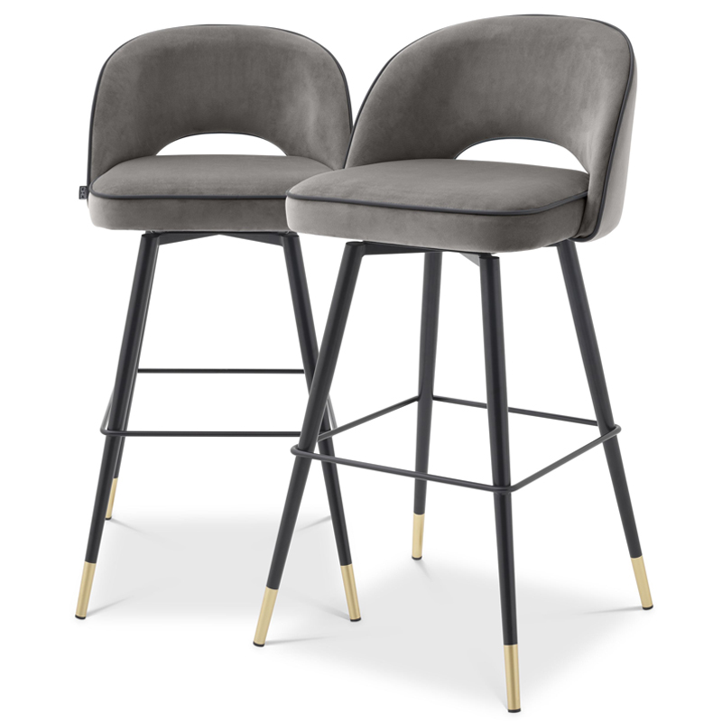 Комплект барных стульев Eichholtz Bar Stool Cliff set of 2 grey Черный Латунь Серый в Омске | Loft Concept 