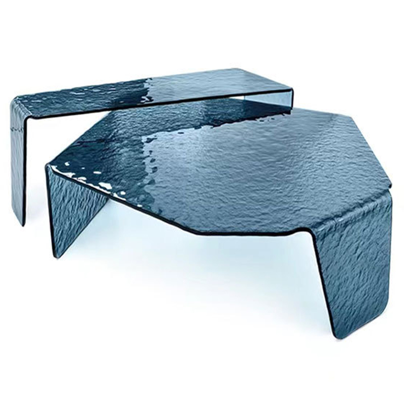 Комплект кофейных столиков Water Surface Glass Coffee Tables Синий в Омске | Loft Concept 