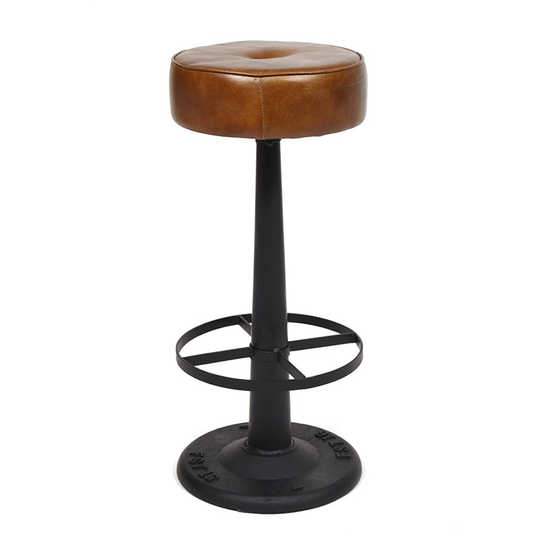 Барный стул Industrial leather bar stool Коричневый Черный в Омске | Loft Concept 