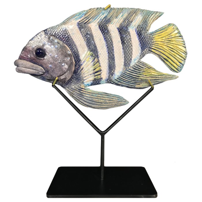 Статуэтка на подставке Striped Fish Серый Черный Белый в Омске | Loft Concept 