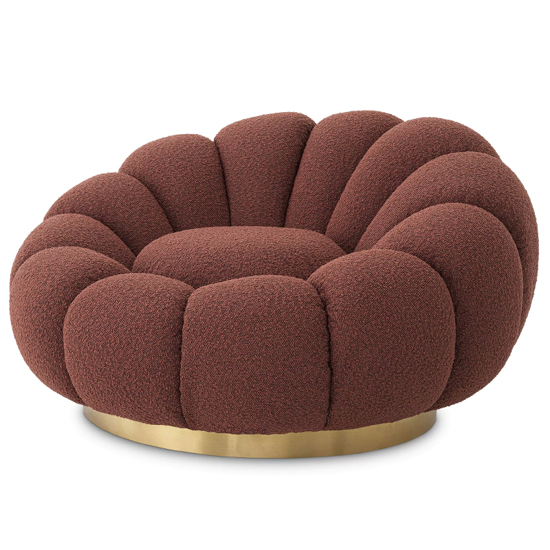 Кресло Eichholtz Swivel Chair Mello Boucle Rouge Бургундский красный Латунь в Омске | Loft Concept 