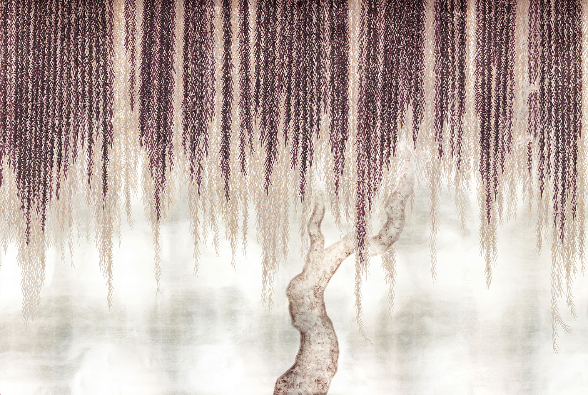 Обои ручная роспись Willow Boysenberry on White Metal gilded paper Обои ручная роспись Willow Boysenberry on White Metal gilded paper - постер Loft-Concept в Омске