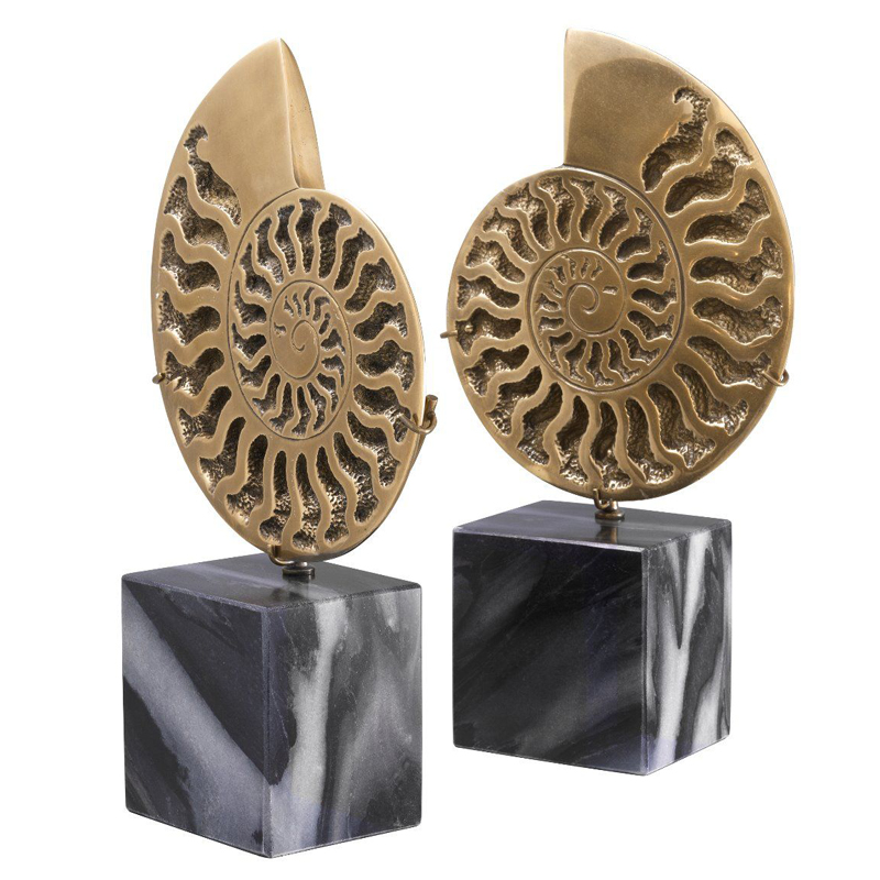 Статуэтки Eichholtz Object Ammonite Set of 2 Винтажная латунь Черный Мрамор Nero в Омске | Loft Concept 