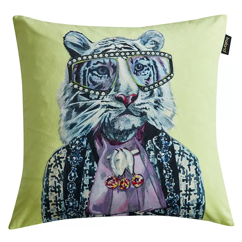 Декоративная подушка Стиль Gucci Tiger Cushion Green Салатовый Сиреневый Мульти в Омске | Loft Concept 