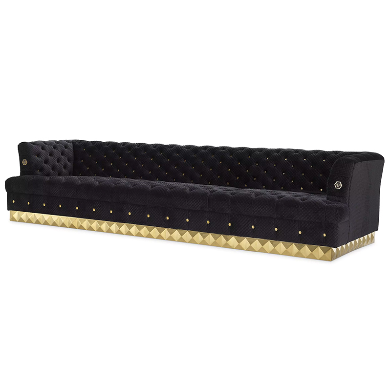 Диван Philipp Plein Sofa Rockstud L Черный Золотой в Омске | Loft Concept 