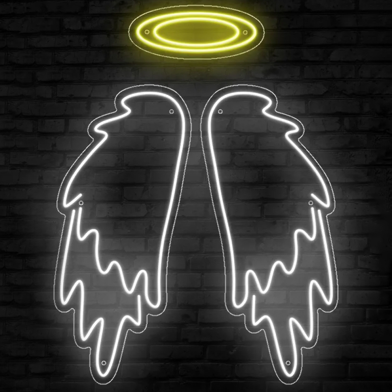 Неоновая настенная лампа White Wings Neon Wall Lamp Прозрачный Белый Желтый в Омске | Loft Concept 