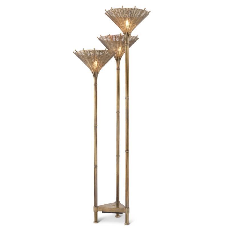 Торшер Eichholtz Floor Lamp Kon Tiki Triple Винтажная латунь в Омске | Loft Concept 