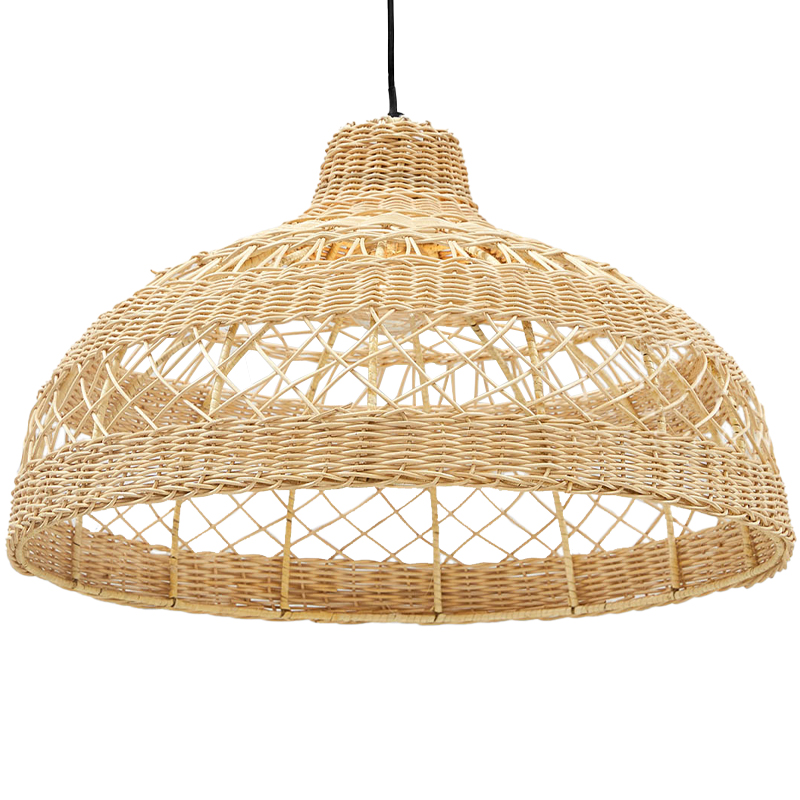 Подвесная люстра с плетеным абажуром Eman Wicker Chandelier Бежевый Черный в Омске | Loft Concept 