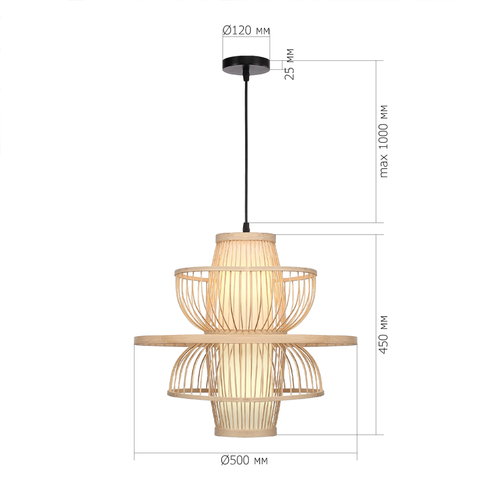 Подвесной светильник фигурный из деревянных прутьев с плафоном из натуральной ткани Light Inside the Cell в Омске