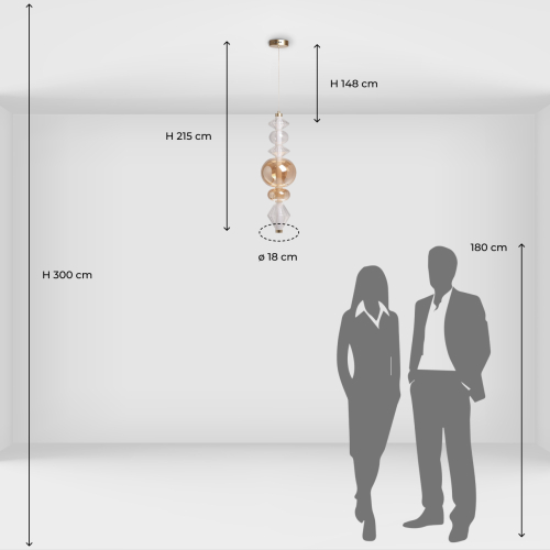 Подвесной светильник с вертикальной композицией из прозрачных и янтарных стеклянных шаров и ромбов Gabriel Scott Luna в Омске