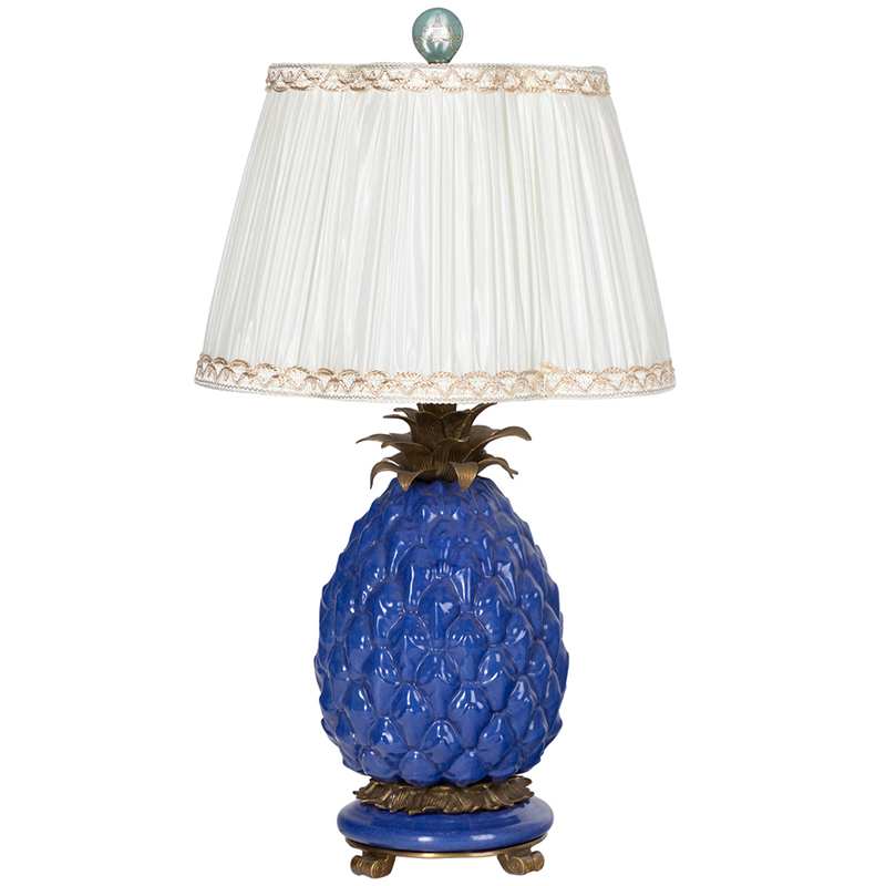 Настольная лампа с абажуром Pineapple Blue Table Lamp Бронза Синий Белый в Омске | Loft Concept 