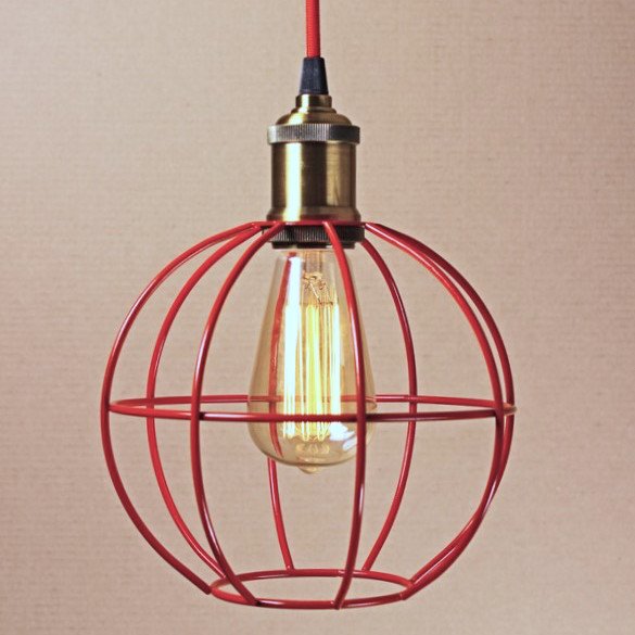 Подвесной светильник Wire Cage Pendant Ball Red Красный в Омске | Loft Concept 