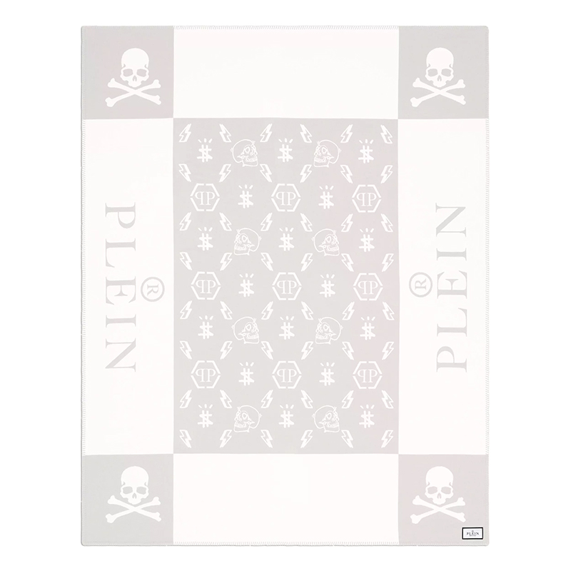 Плед Philipp Plein Plaid Cashmere Skull Grey Серый Белый в Омске | Loft Concept 