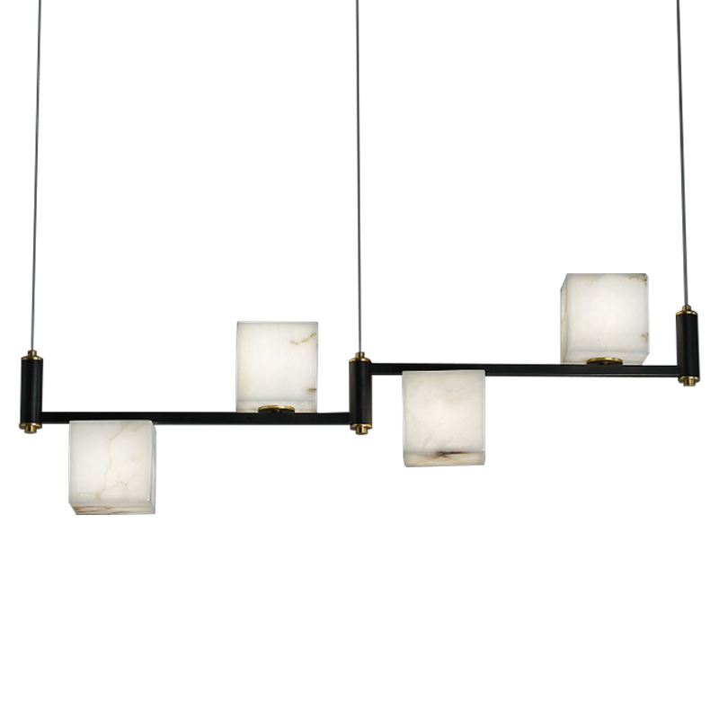 Люстра Marble Cubes Modern Light Chandelier 4 плафона Черный Белый Мрамор Bianco Латунь в Омске | Loft Concept 