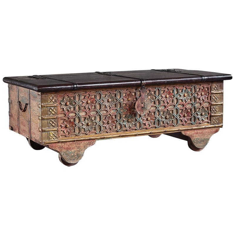 Сундук резной Chandra Carved Antique Chest Коричневый винтаж Зеленый шалфей Латунь в Омске | Loft Concept 