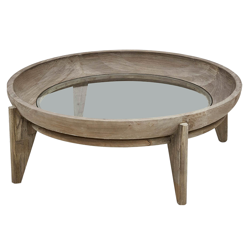 Круглый кофейный стол Imran Round Coffee Table Древесина Прозрачное Стекло в Омске | Loft Concept 