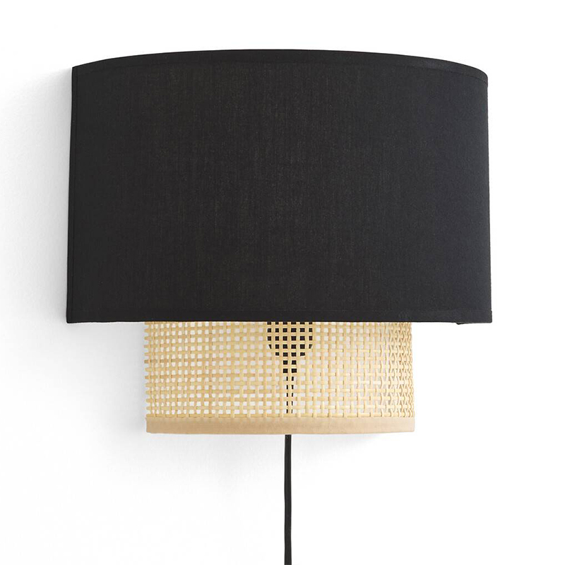 Бра Ottar Wicker Black lampshade Бежевый Черный в Омске | Loft Concept 