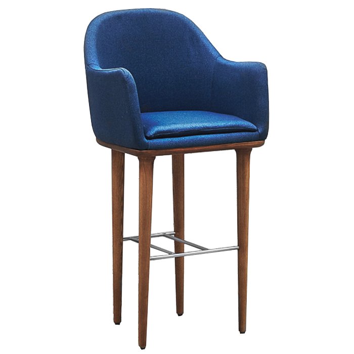 Барный стул Bar stool with soft armrests Navy blue Синий Коричневый в Омске | Loft Concept 