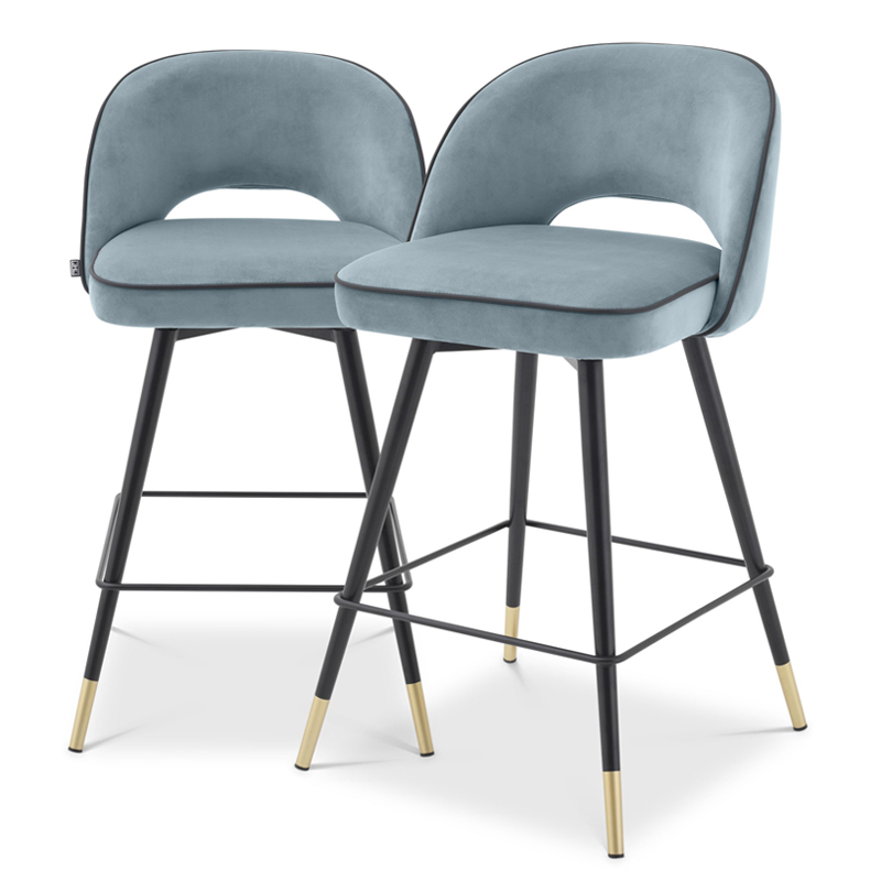 Комплект полубарных стульев Eichholtz Counter Stool Cliff set of 2 blue Голубой пастельный Черный Латунь в Омске | Loft Concept 