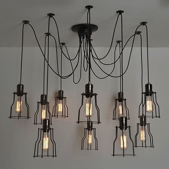 Люстра Loft Industrial 10 wire Cage Filament Pendant Бронза Черный матовый в Омске | Loft Concept 