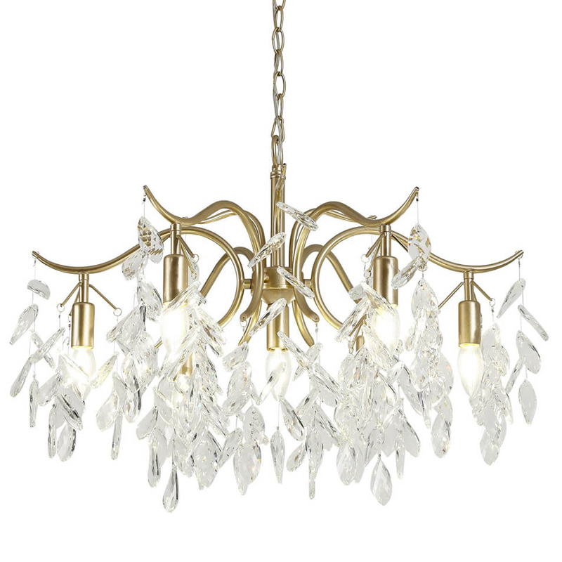 Люстра Hanging Crystal Leaves Chandelier 71 матовое золото Прозрачный (Transparent) в Омске | Loft Concept 