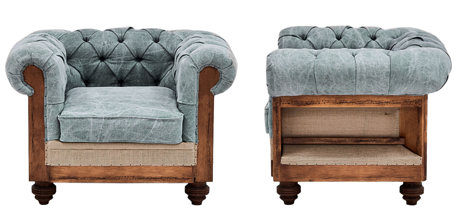 Кресло Deconstructed Chesterfield Armchair Gray Blue Кресло Deconstructed Chesterfield Armchair Gray Blue - Loft-Concept в Омске