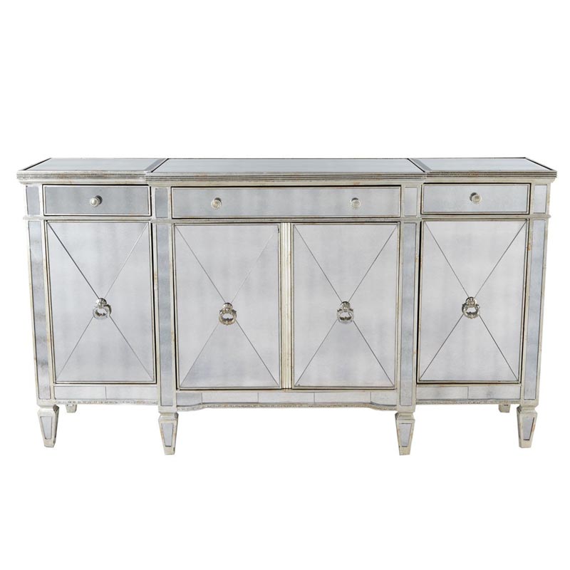 Комод зеркальный Celso Mirrored Chest of drawers 3 ящика и 4 дверцы Зеркало в Омске | Loft Concept 