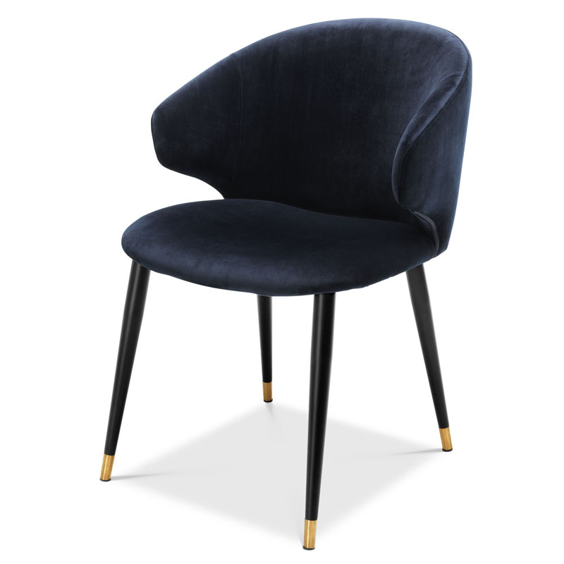 Стул Eichholtz DINING CHAIR VOLANTE blue Темно-синий Черный Золотой в Омске | Loft Concept 