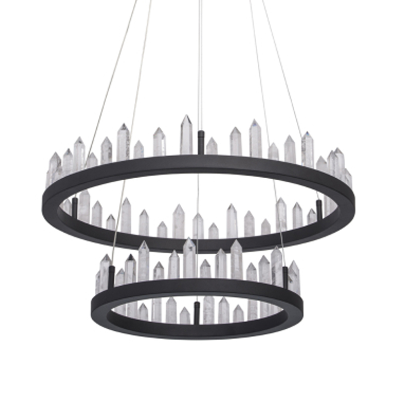 Люстра с двумя кольцами черного цвета с хрустальными элементами QUARTZ CRYSTAL Черный Прозрачный в Омске | Loft Concept 