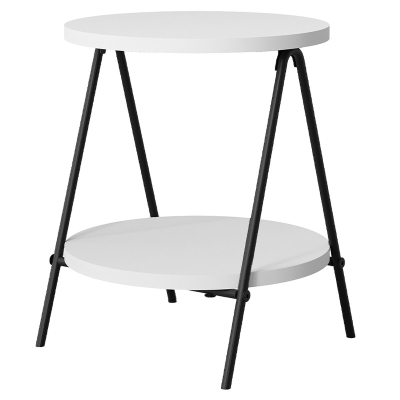 Стол приставной с 2-мя круглыми белыми столешницами ESSEL SIDE TABLE WHITE Белый Черный в Омске | Loft Concept 