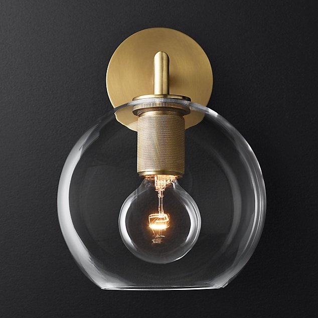 Бра RH Utilitaire Globe Shade Single Sconce Brass Латунь Прозрачное Стекло в Омске | Loft Concept 