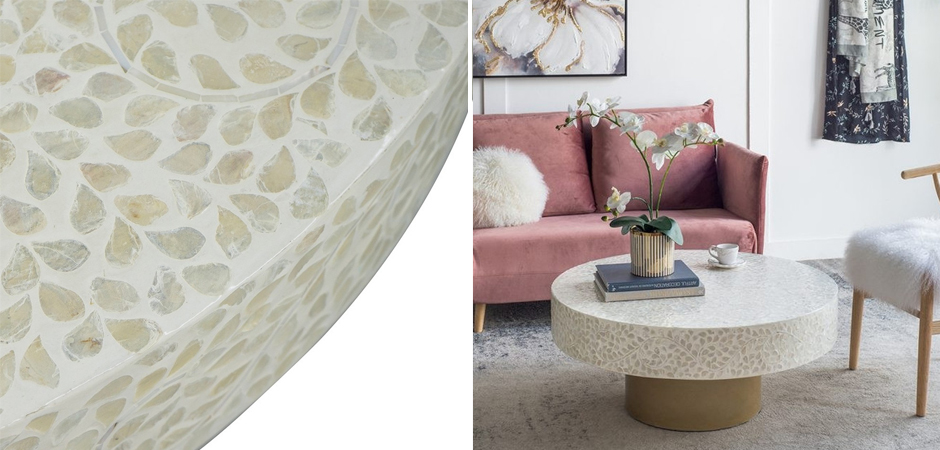 Стол Кофейный Bone Inlay с мозаичным рисунком из раковин устриц Стол Кофейный Bone Inlay с мозаичным рисунком из раковин устриц - Loft-Concept в Омске