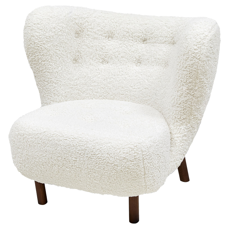 Дизайнерское кресло Boucle Neve White Armchair с обивкой букле и ножками из массива ясеня Белый Коричневый в Омске | Loft Concept 