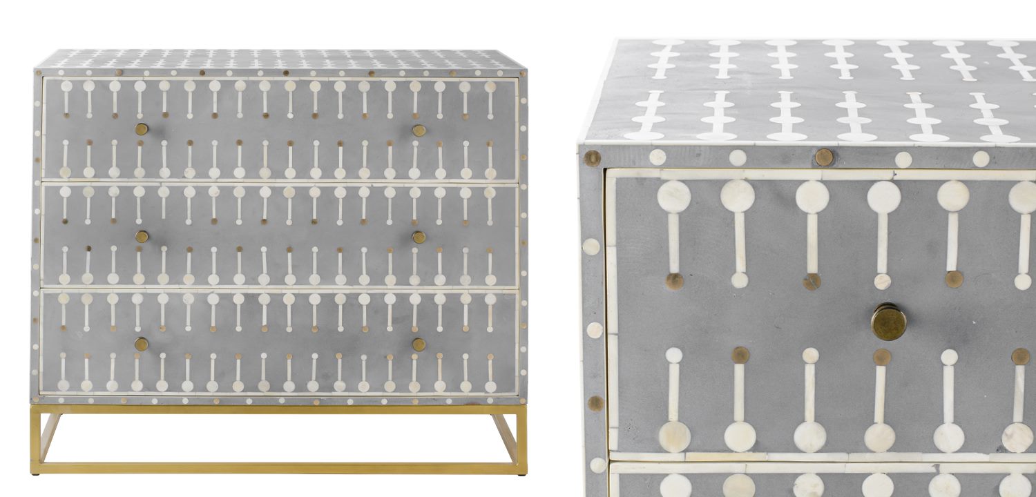 Комод серый кость BONE INLAY 3 DRAWER - фото